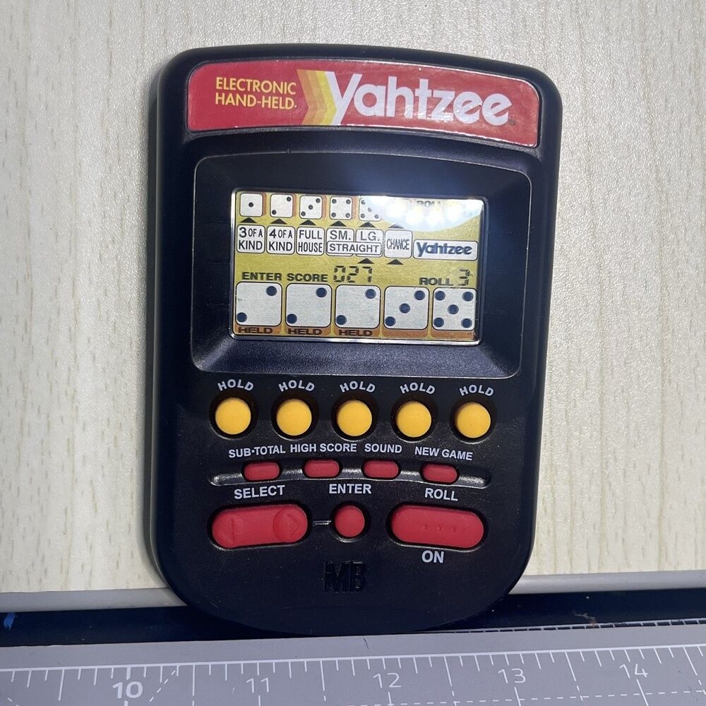Vintage 1995 Milton Bradley Black Yahtzee Electronic Handheld Game Tested Works!